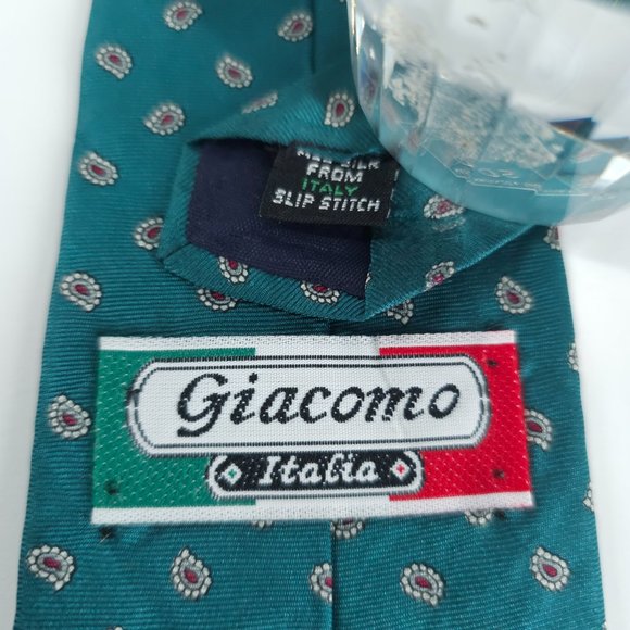 Giacomo men Necktie All Silk Paisley Green Multi 57x3.5 - NWOT - made in Italy - Picture 3 of 5